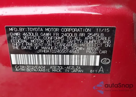 2016 Lexus Is 200T from USA, damaged, VIN JTHBA1D24G5014843